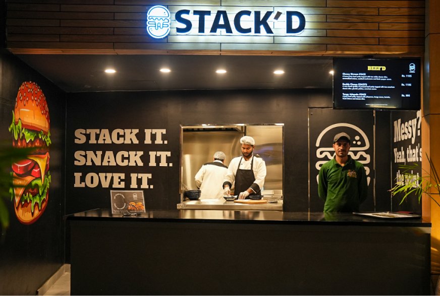 A close-up of a Stack’d double smash burger