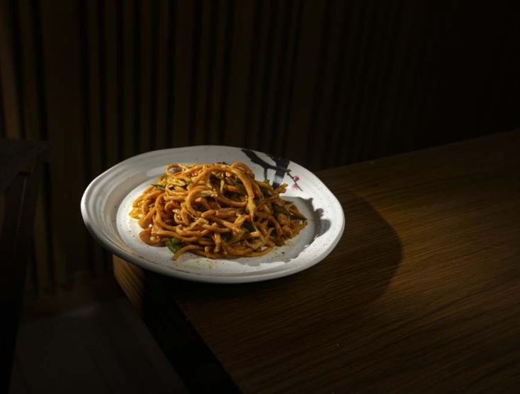 A plate of noodles at Asian Wok