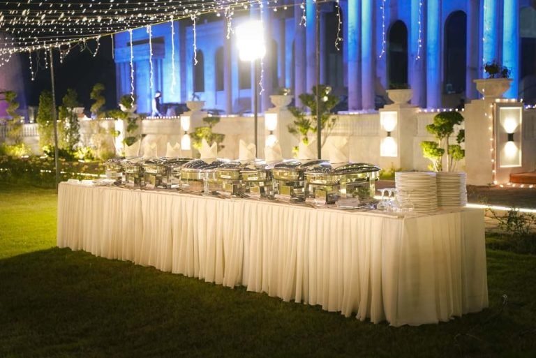 An outdoor catering buffet by Monal Caterers & Event Managers